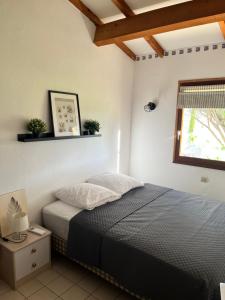 圣马丁阿尔代什Maison avec terrasse et parking, à 350 m de la plage的一间卧室，里面有一张床和一扇窗户。