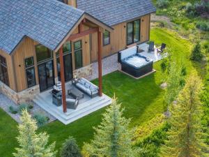 an aerial view of a house with a hot tub at Upscale Ski Chalet - Wildlife AC Hot Tub in Driggs
