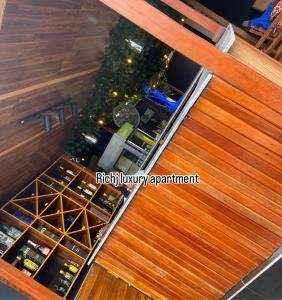 an overhead view of a bar with a christmas tree at Richj luxury apartment in Benin City