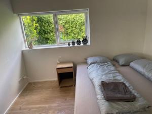 a bedroom with a bed and a window at Spangkærparken Holiday in Hjørring