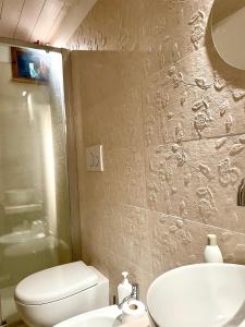 阿西西Giardino tra le Mura的浴室里有马桶、洗手池和镜子。