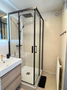 a bathroom with a shower and a sink at Appartement avec jardin privé à 10 min de Disneyland, idéal familles in Couilly-Pont-aux-Dames +14 photos