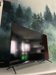 einen Flachbild-TV auf einem Tisch in der Unterkunft Apartament u Buni in Breslau + 3 Fotos