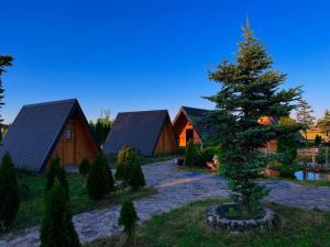 a house with a pine tree in the yard at Smaka Brvnare in Sjenica +15 photos