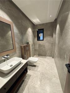 a bathroom with a sink and a toilet at Skywood Villa Apartment in Lucknow +35 photos