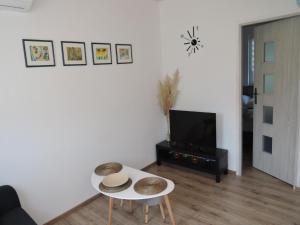 a living room with two tables and a tv at New holiday home for 5 people in Wise ka in Wisełka