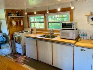 a kitchen with a sink and a microwave at Cottage in Punta Gorda in Punta Gorda