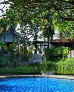 ein blauer Swimmingpool vor einem Haus in der Unterkunft Bukit Daun Hotel & Resort in Kedak