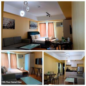 two pictures of a living room and a living room with a couch at Davao Central Suites in Davao City