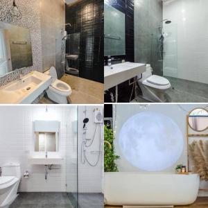een collage van drie foto's van een badkamer bij V2 Poolvilla Cha-am Huahin in Ban Hup Kaphong