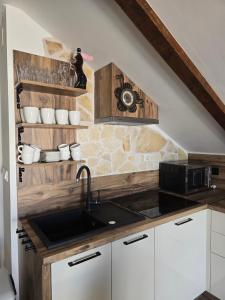 Kuchyň nebo kuchyňský kout v ubytování Apartments Angir