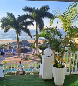Una vista de la playa desde un resort con palmeras. en Sunset Roof, en Margate 3 fotos más