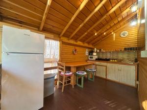 a kitchen with a white refrigerator in a room at Luna de miere in Cinciş +33 photos