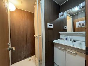 un bagno con lavandino e specchio di 花の郷田端b05 a Tokyo