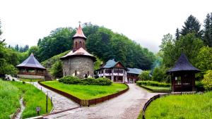 a house with turrets and a road in front of it at Very good location in Hunedoara