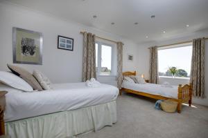埃克斯茅斯Lark Rise的有两张床和两扇窗户的卧室
