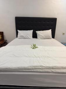 a white bed with a green plant on it at Casa kinari homestay in Giri