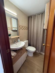 a bathroom with a sink and a toilet and a shower at Mar y Sol in Empuriabrava +26 photos