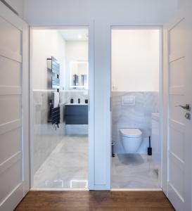 a bathroom with a toilet and a sink at Apartmány Malé náměstí, Broumov in Broumov