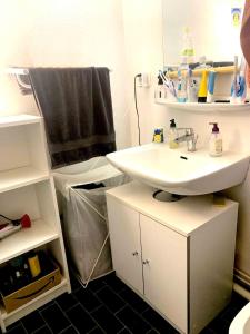 a bathroom with a white sink and a mirror at Chambre chez l'habitant en hyper centre à Strasbourg 7148 in Strasbourg +9 photos