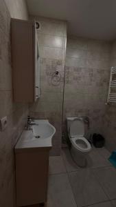 un baño con inodoro y lavabo en Rustaveli Luxe Residence, en Tiflis