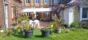 a garden with potted plants in the yard at LA Coloc in Gournay-en-Bray