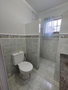 a bathroom with a toilet and a shower at Loft Arara Manaus in Manaus