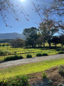 a path in a field with a fence and trees at Boschberg Cottage in Somerset East