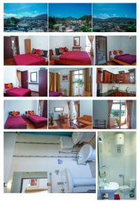 a collage of photos of a bedroom and a bathroom at Mountain Breeze Cool Apartment in Nuwara Eliya