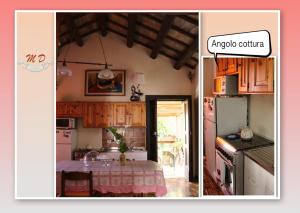 dwa zdjęcia kuchni ze stołem w obiekcie Maison Diamanti w mieście Castel di Lama