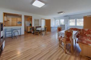 a kitchen and living room with a table and chairs at Monteurwohnungen - Hagemann Querfurter Str 4 in Lutherstadt Eisleben