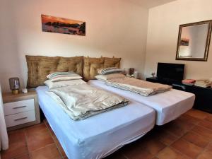 a bedroom with two beds and a television in it at Villa de Gracia Casa 2 in Tordera +64 photos