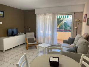 een woonkamer met een bank en een tv bij APARTAMENTO HENDAYA Playa-wifi-parking in Hendaye