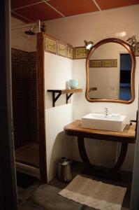 a bathroom with a sink and a mirror at El Castell Embruixat in Saint-Hippolyte