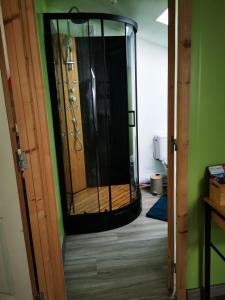 シャントネーにあるStudio - Chez Ana et Jonathanの部屋にガラスのシャワーが付いたバスルーム