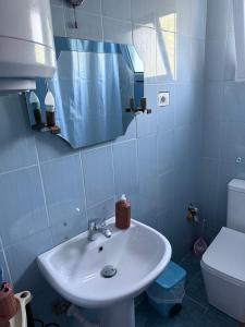 a bathroom with a sink and a toilet at Denaj House in Himare +31 photos