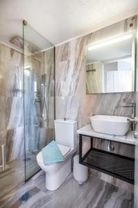 a bathroom with a toilet and a sink and a shower at il Centro Studios in Potos