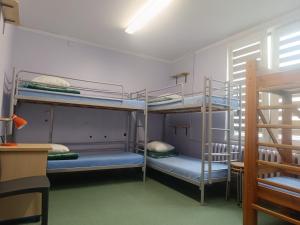 a room with three bunk beds in a room at Youth Hostel Podlasie in Białystok