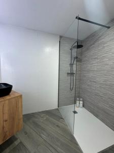 eine Dusche mit Glastür im Badezimmer in der Unterkunft Habitación privada en piso compartido cerca del Centro Alicante in Alicante