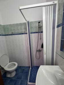 a bathroom with a toilet and a shower and a sink at Christina Sea View in Ágios Konstantínos +6 photos