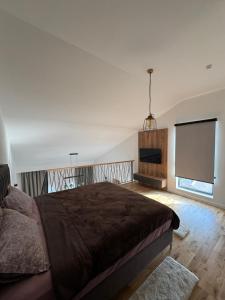 a bedroom with a large bed and a flat screen tv at TARA & SPA apartment Kolasin in Kolašin