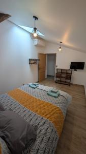 a bedroom with a large bed in a room at Les roches voisines "big rock" in Solutré-Pouilly