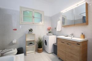 a bathroom with a sink and a washing machine at Villa Violeta Lefkada Nydri in Nydri +90 photos