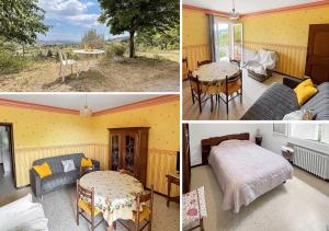 a collage of pictures of a room with a table and a bed at Les Terrasses de l'Adrech in Banon