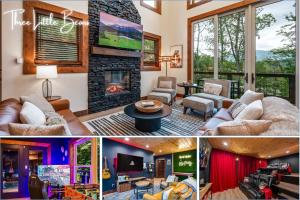 a collage of pictures of a living room at Heated Pool - Luxury Cabin - Game Room - Theater in Sevierville