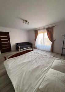 a bedroom with a large bed and a window at Casa Stefan in Sînmartin