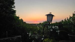 a lamp in a garden with a sunset in the background at Terranova 