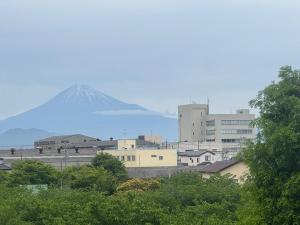 a mountain in the distance with buildings and trees at 山海a in Shizuoka