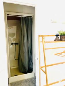 Una puerta a un armario con una escalera dentro. en Chez gaillard petit studio sans cuisine entièrement rénové au calme, en Ussel