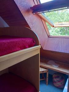 a bunk bed in a tiny house with a window at joli studio vue montagne in Allos +7 photos